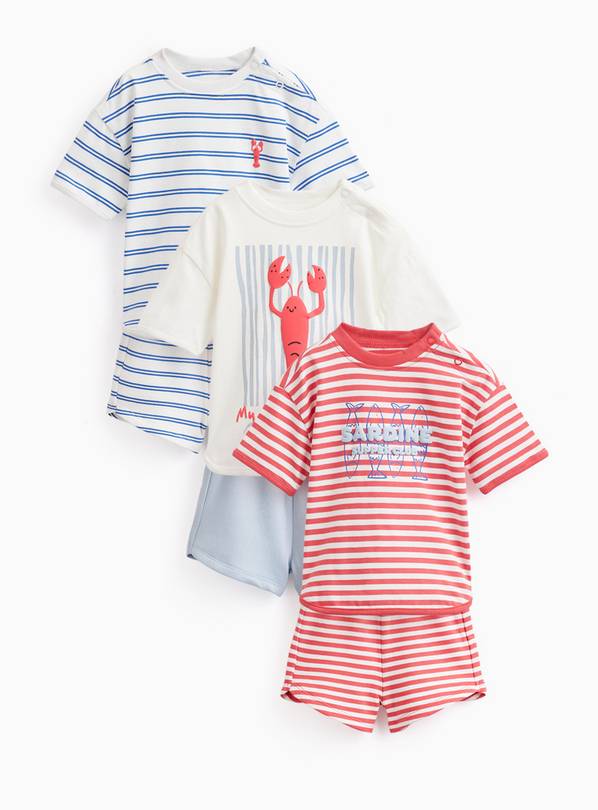 Stripe Print Shortie Pyjamas 3 Pack  3-6 months